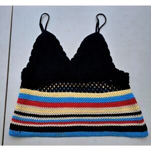 k/lab Crochet Knit Crop Top Size S V- Neck Hippie Festival Retro Bralette k lab